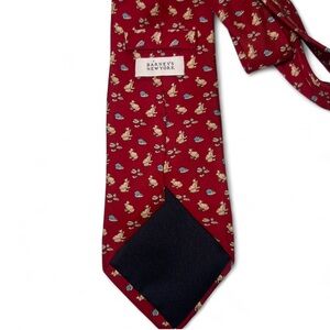 Barneys New York Burgundy Frog Patterned Silk Tie